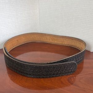 Vintage Thick Wide Hand Tooled Black Leather Velcro Western Belt